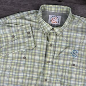 The Charleston Angler Fishing Shirt Mens Size XXL Green Plaid Vented Button Up
